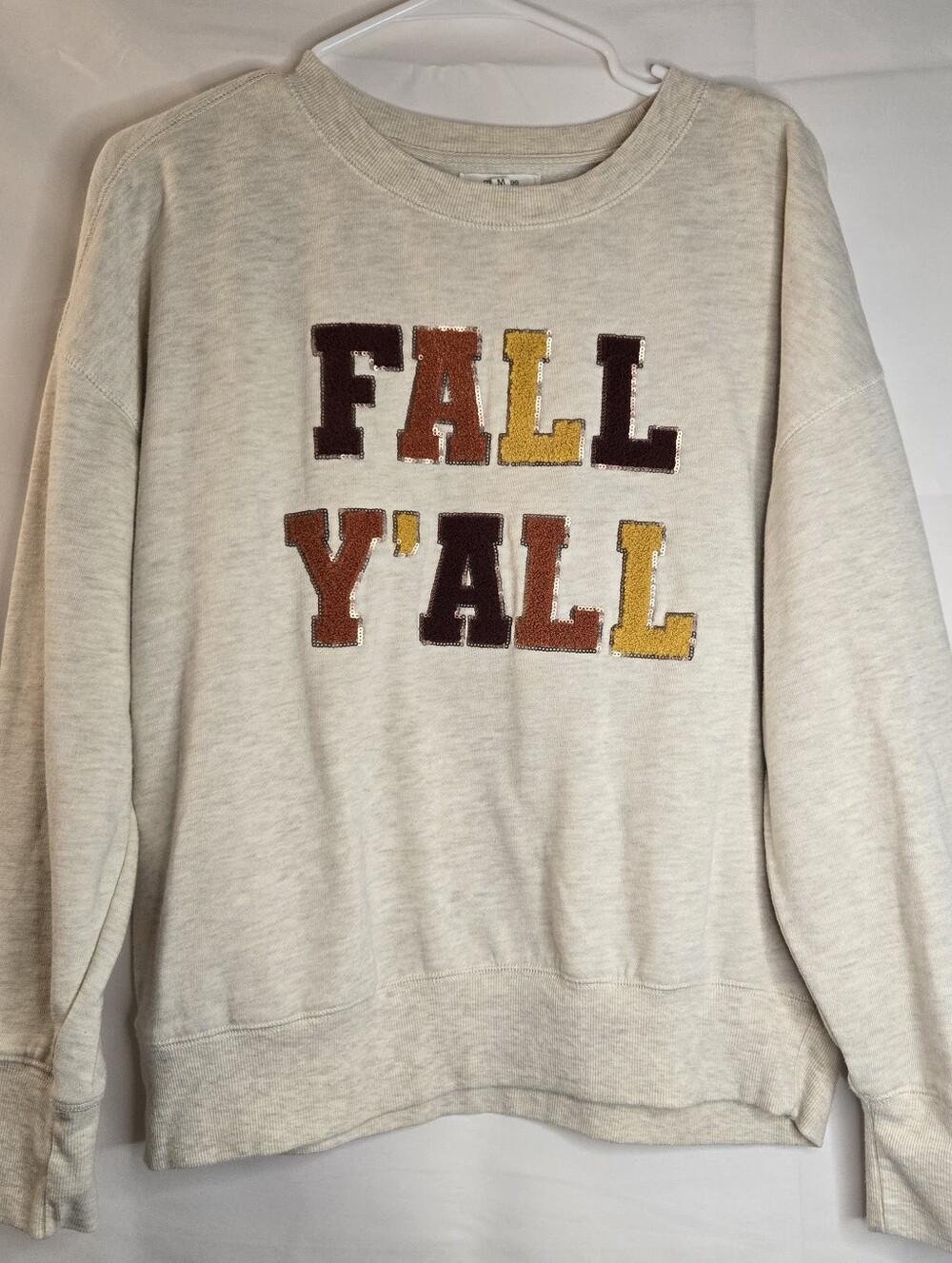 Maurices Sz M Fall Y'all sweatshirt Cream chenille letters festive